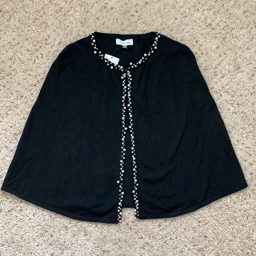 • Calvin Klein Faux Pearl Capelet Evening Wrap •